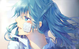 Blue Haired Anime Character Sad Expression Wallpaper
