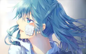 Blue Haired Anime Character Sad Expression Wallpaper