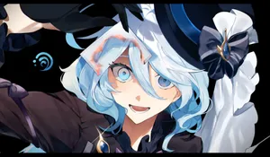 Blue Haired Anime Character Smiling Wallpaper