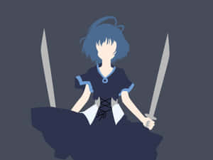 Blue Haired Anime Character With Swords Wallpaper
