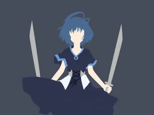 Blue Haired Anime Character With Swords Wallpaper