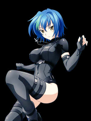 Blue Haired Anime Characterin Black Bodysuit Wallpaper