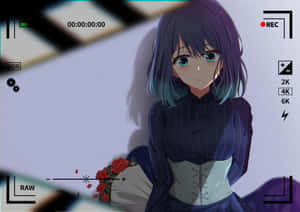 Blue Haired Anime Girl Camera Viewfinder Wallpaper