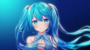 Blue Haired Anime Girl Cutecore Aesthetic Wallpaper