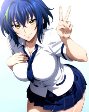 Blue Haired Anime Girl Peace Sign Wallpaper