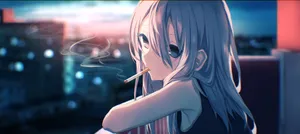 Blue-haired Anime Girl Smoking Wallpaper