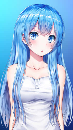 Blue Haired Anime Girl Surprised Expression Wallpaper