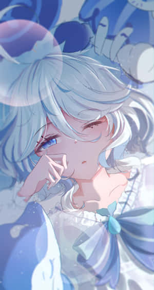 Blue Haired Anime Girl Tearful Glance Wallpaper