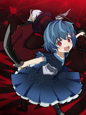 Blue Haired Anime Girl With Scythe Wallpaper