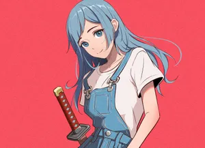 Blue Haired Anime Girl With Sword Wallpaper