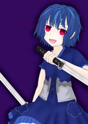 Blue Haired Anime Girl With Sword Wallpaper