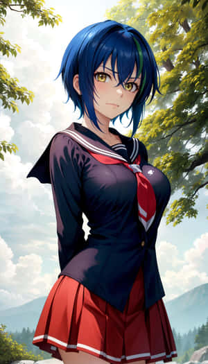 Blue Haired Anime Girlin School Uniform Wallpaper