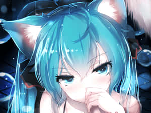 Blue Haired Anime Girlwith Ears Wallpaper