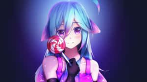 Blue Haired Anime Girlwith Lollipop Wallpaper