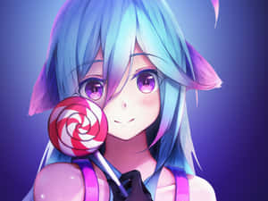 Blue Haired Anime Girlwith Lollipop Wallpaper