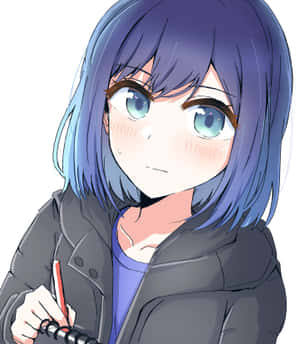 Blue Haired Anime Girlwith Notebook Wallpaper