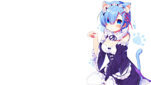 Blue Haired Anime Neko Girl Wallpaper