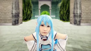 Blue Haired Elf Cosplay Fantasy Setting Wallpaper