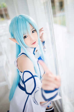 Blue Haired_ Elf_ Cosplayer_ Portrait Wallpaper