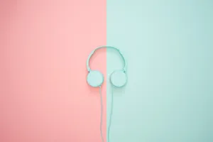 Blue Headphones Pastel Desktop Wallpaper
