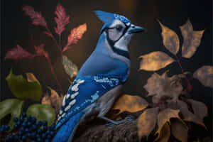 Blue Jay Among Autumn Leaves Wallpaper