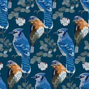 Blue Jay Pattern Illustration Wallpaper