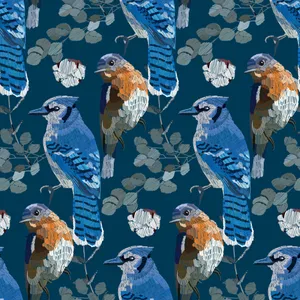 Blue Jay Pattern Illustration Wallpaper