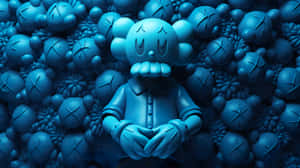 Blue K A W S Character Surroundedby Figures Wallpaper