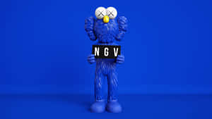 Blue Kaws Figure Holding Sign Wallpaper