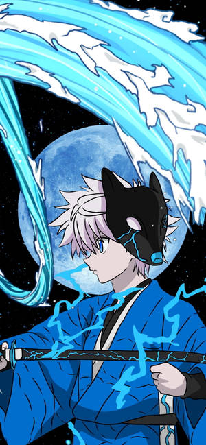 Blue Killua Zoldyck With Fox Mask Wallpaper