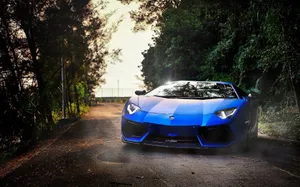 Blue Lamborghini Aventador Action Shot Wallpaper