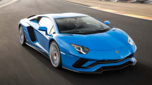 Blue Lamborghini Aventador Action Sports Wallpaper