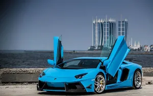 Blue Lamborghini Aventador Cool Doors Wallpaper