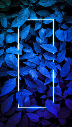 Blue Leaf Glow Neon Frame Wallpaper