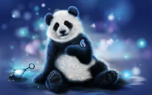 Blue Light Background Beautiful Panda Wallpaper