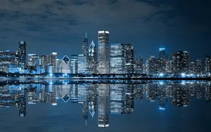 Blue Lights Night Chicago Skyline Wallpaper