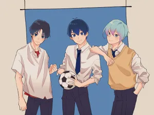 Blue Lock Anime Characters With Soccer Ball Wallpaper