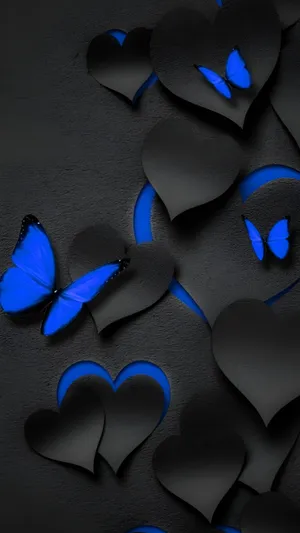 Blue Love Butterfly Hearts Wallpaper