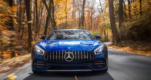 Blue Mercedes Benz Autumn Drive Wallpaper