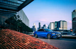 Blue Mercedes Benz C Class Cityscape Wallpaper