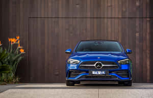 Blue Mercedes Benz C Class Front View Wallpaper