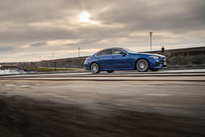 Blue Mercedes Benz C Class Speeding Wallpaper