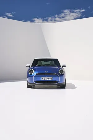 Blue Mini Cooper S E Electric Car Showcase Wallpaper
