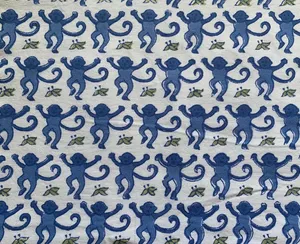 Blue Monkey Pattern Fabric Wallpaper