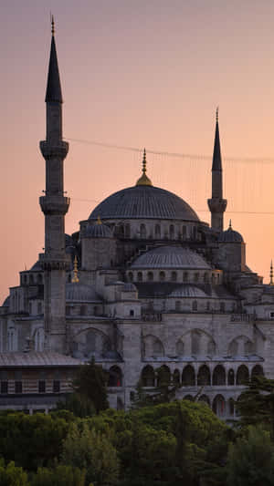 Blue Mosque At Sunset Sky Wallpaper