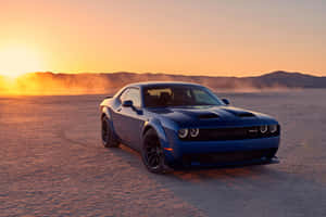 Blue Muscle Car Sunset Dust Wallpaper