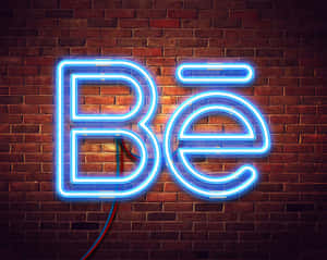 Blue Neon Signon Brick Wall Wallpaper