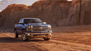 Blue Pickup Truck Desert Landscape Wallpaper