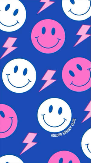 Blue Preppy Smiley Face Pattern Wallpaper