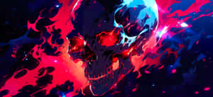 Blue Red Fire Skull Artwork Wallpaper